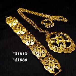 Vintage Gold Medallion Necklace Bracelet Set Numbered 1960s